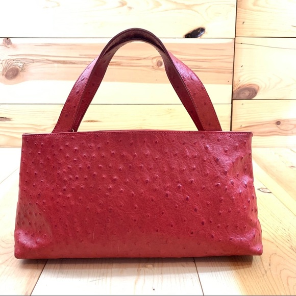 Tanner red leather ostrich pattern bag purse - Picture 3 of 14